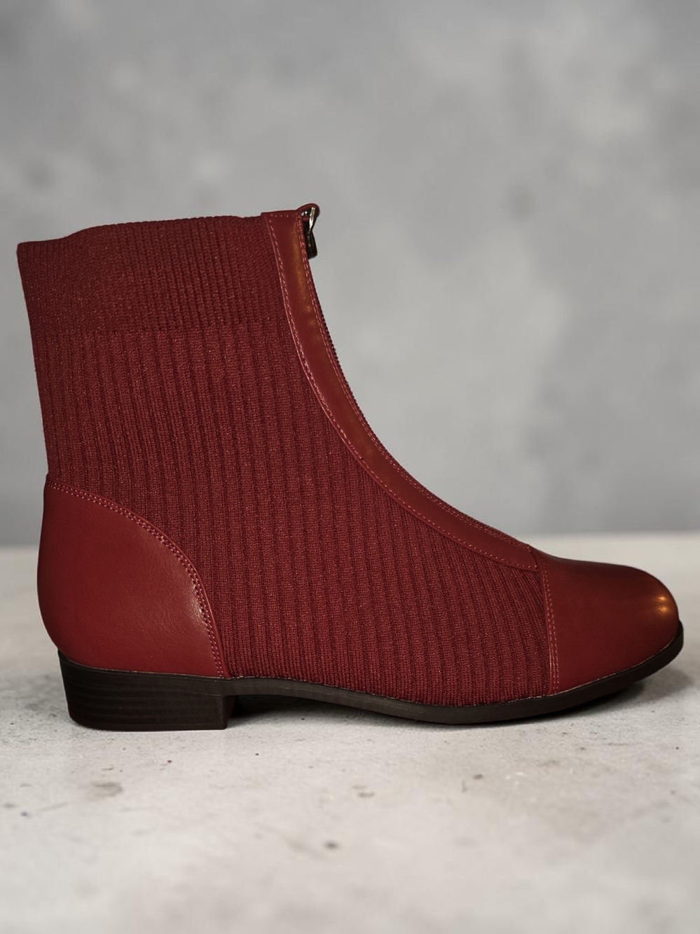 Journee Collection Ribbed Knit Ankle Boot in Burgundy